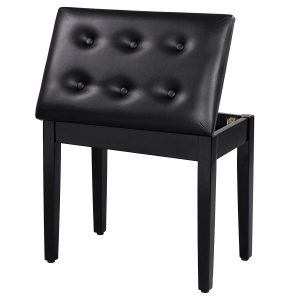 29inch Brown Duet Piano Bench with Storage Black Faux Leather Piano Stool Deluxe Padded Seat with The High-Density Rebound Sponge 