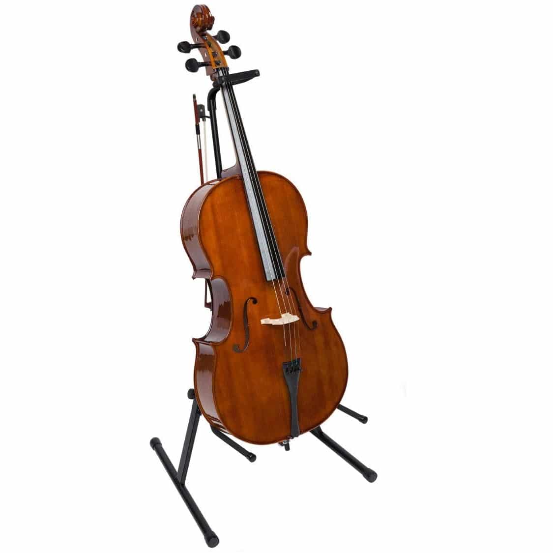 Renewed Aileen 4/4 Wooden Cello Box Stand Including Bow Holder with Anti-Slip Mat 