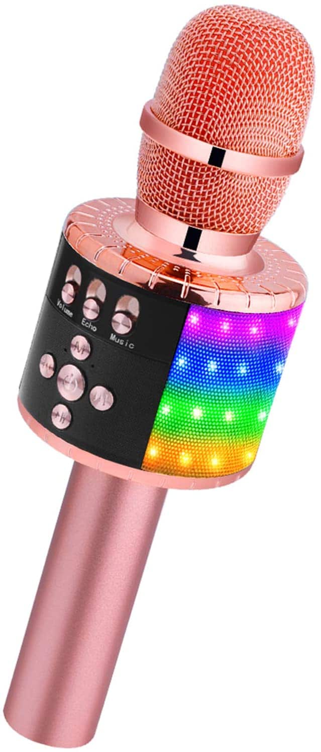 Gold BONAOK 【2019 Upgraded 】Bluetooth Wireless Karaoke Microphone Portable handheld Rechargeable Karaoke Machine Speaker with Stereo Sound Party Home Birthday Gift for all iPhone/Android/PC 