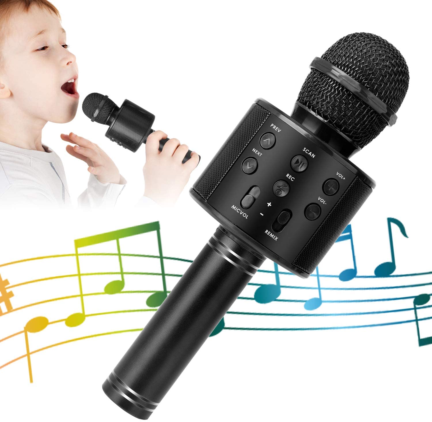 Wireless Karaoke Microphone for Singing Bluetooth Microphone Child Echo Karaoke Mic Machine Cordless with Speaker for Boys Girls Adult Party Music Gift Android iOS Phones Silver Microphone for Kids 